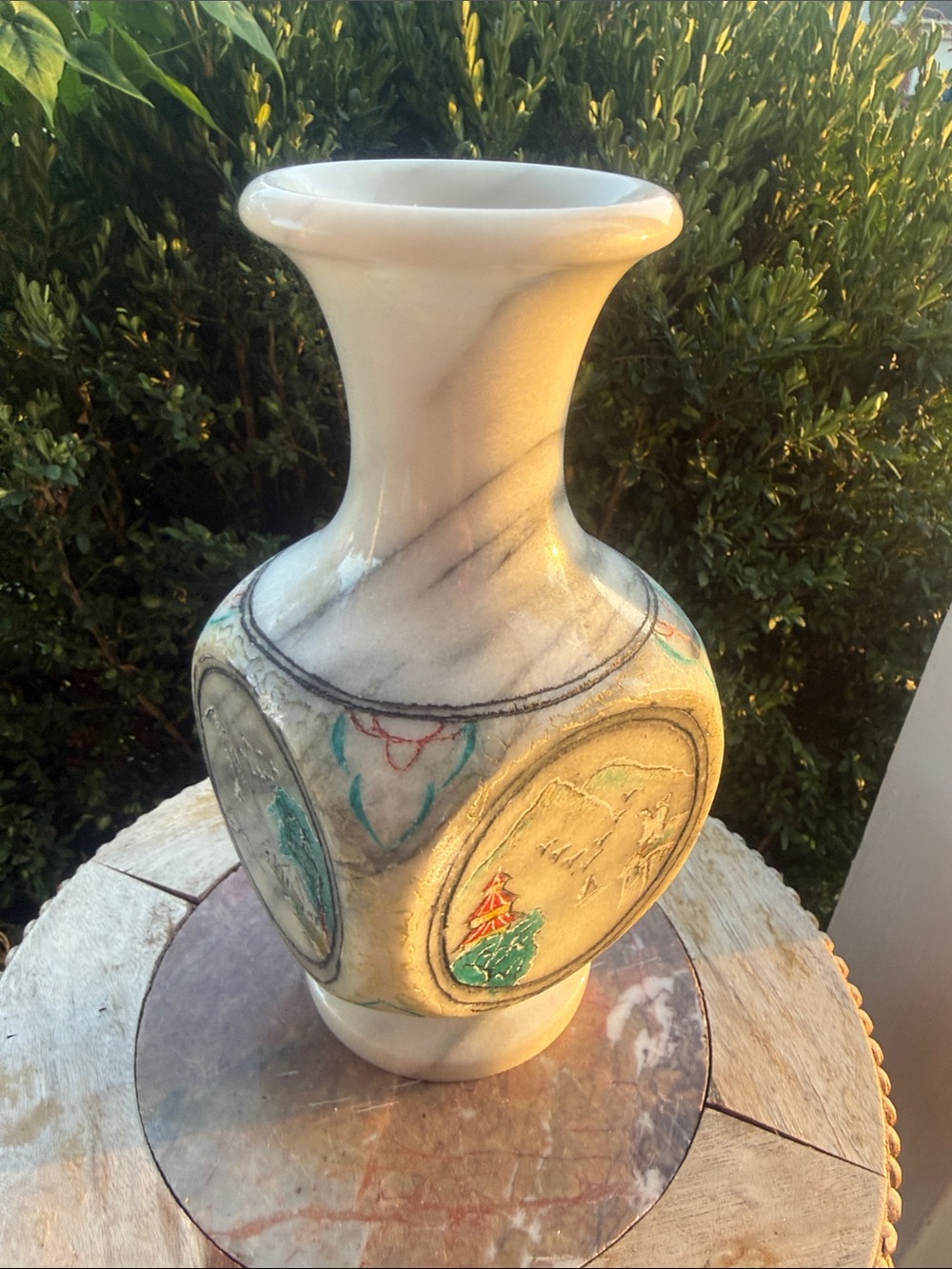 Antique Chinese Hand Carved Landscape White Jade Vase Signed Rare 9” tall